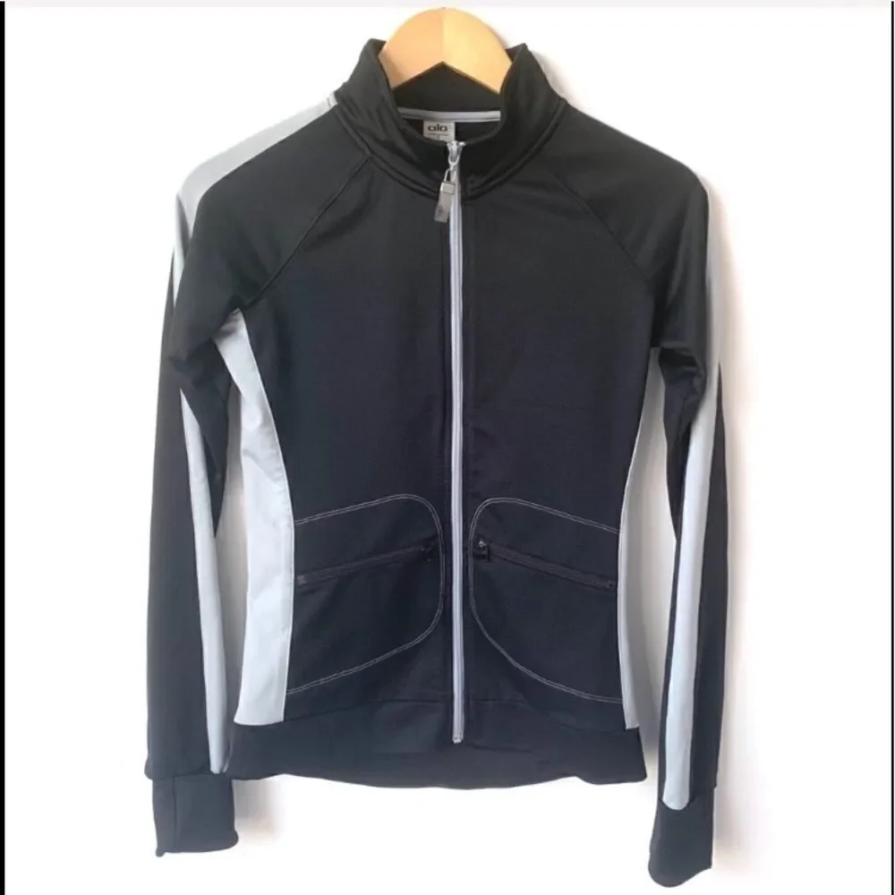 Alo Kata Black Grey Stripe High Performance Jacket